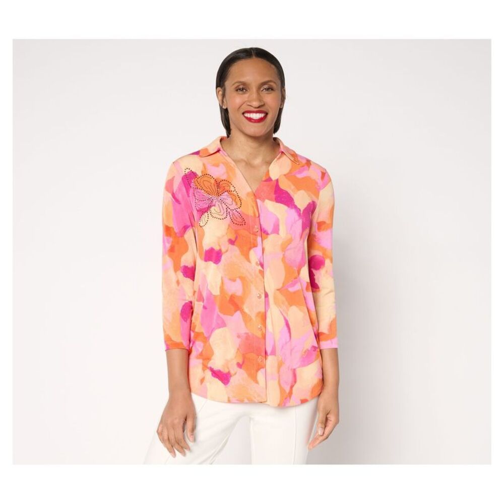 Wacoal Women's Top Sz XL Printed Liquid Knit Tunic w Multi-colored A684078